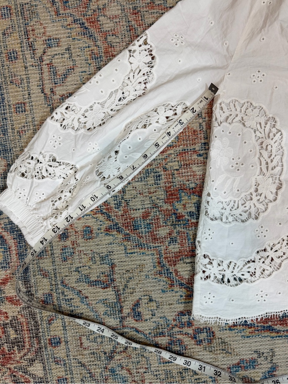 Sundance Petite XS White Cotton Eyelet Lace Blouse Boho Peasant Romantic Top - Picture 10 of 12
